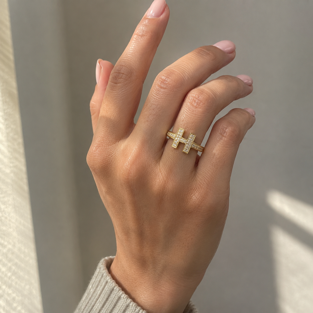 Adjustable Luxe Pavé H Ring
